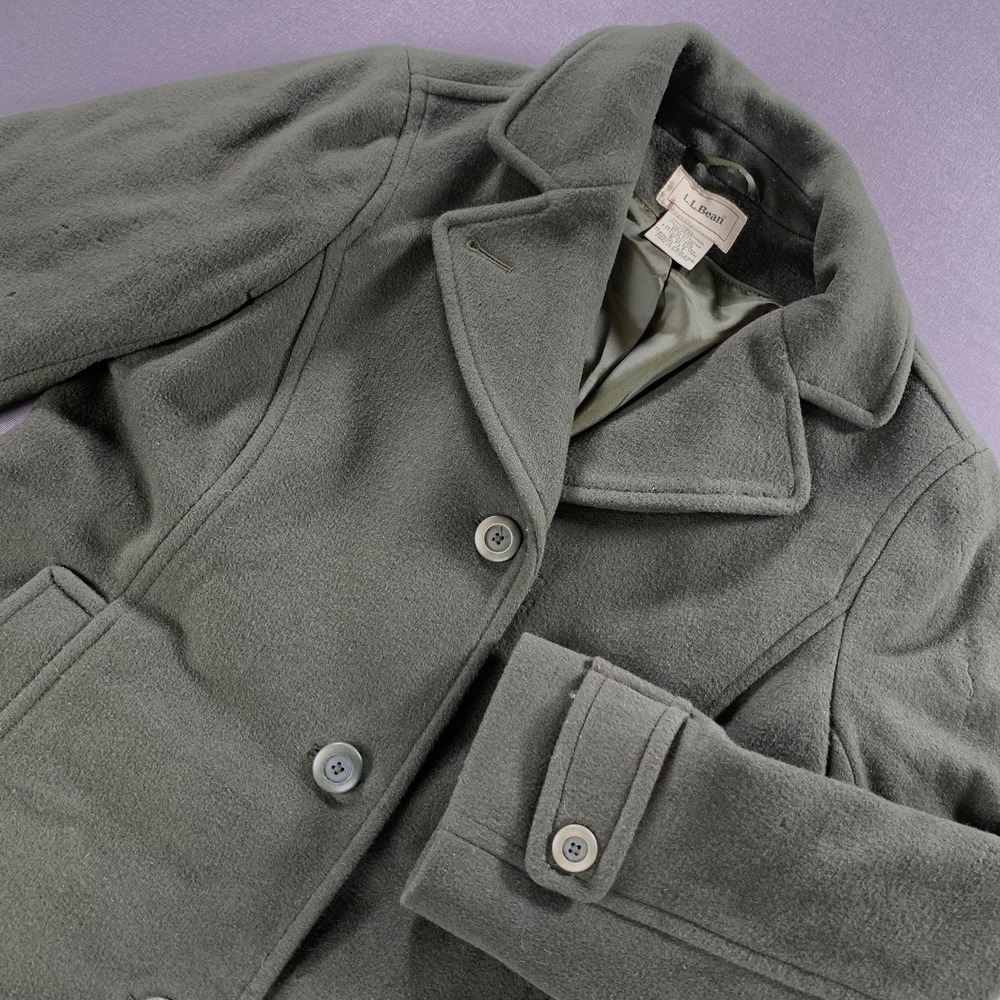 L.L.Bean Coat Womens 8 Petite Green Lambswool Thinsulate Winter Long Overcoat